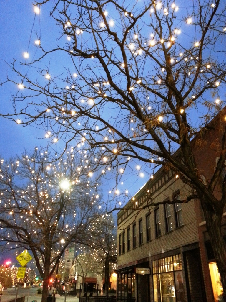 Winter lights in Old Town Fort Collins, image by Jill Salahub