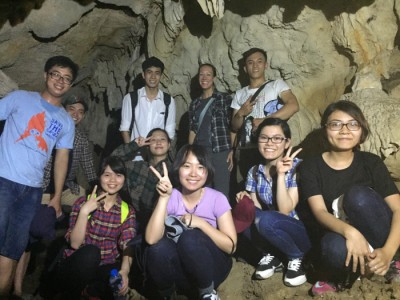 students in cave