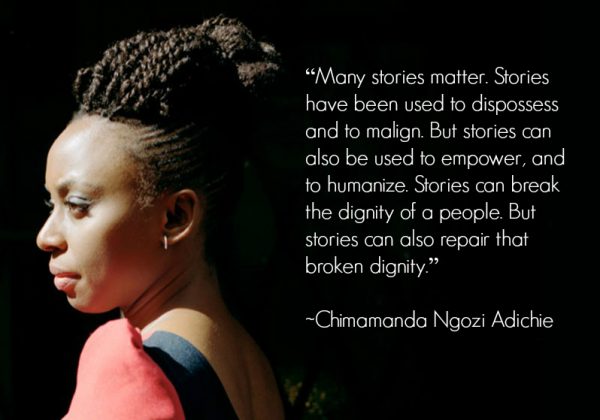 Portrait of Chimamanda Ngozi Adichie with quote