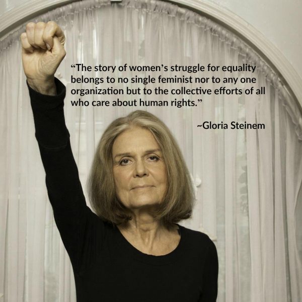 Gloria Steinem fist raised with quote