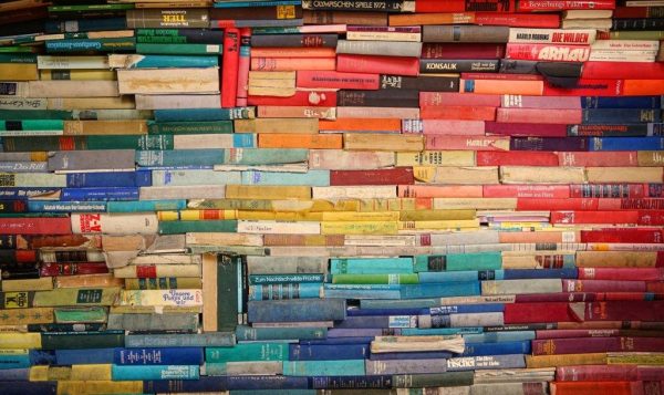 Stack of books, rainbow colors