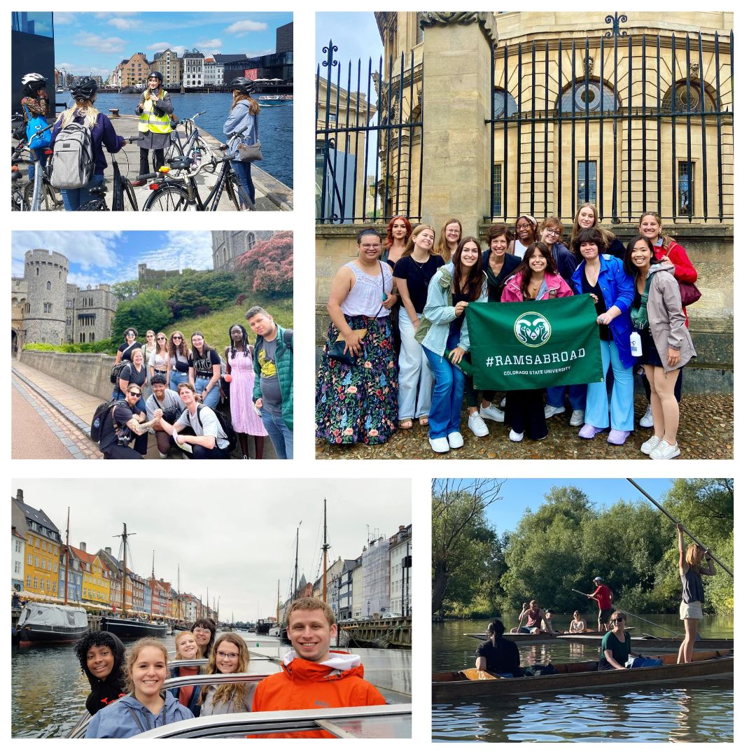 Collage of photos from education abroad experiences in Zambia, Oxford, and Copenhagen.