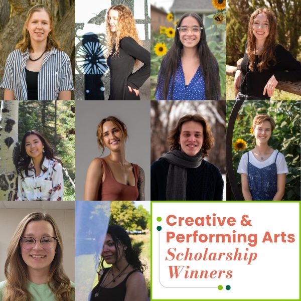 Collage of student headshots alongside text that reads 'Creative & Performing Arts Scholarship Winners'