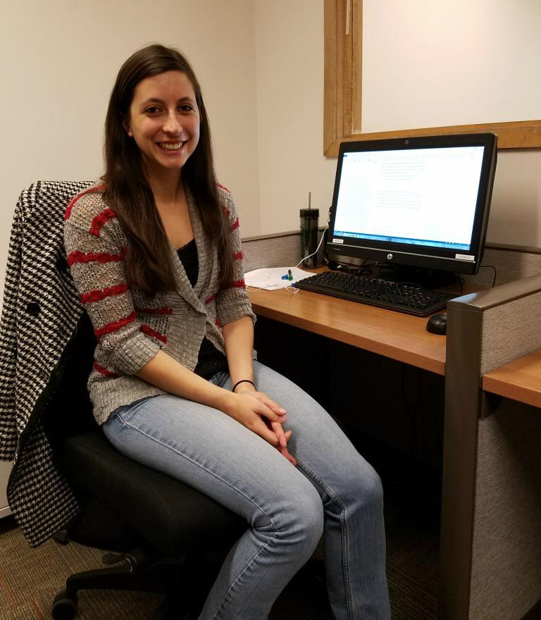Chelsea Hansen, in the computer lab working on her thesis.