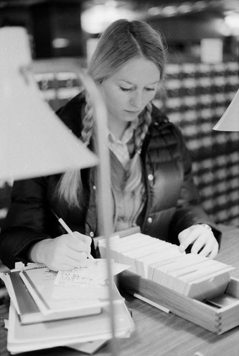 'Old School' research in the library. Remember catalog cards? 1975. University Historic Photograph Collection