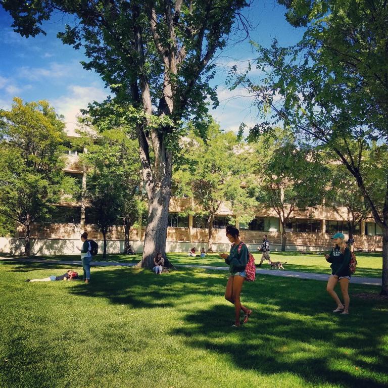 Students walking across eddy lawn