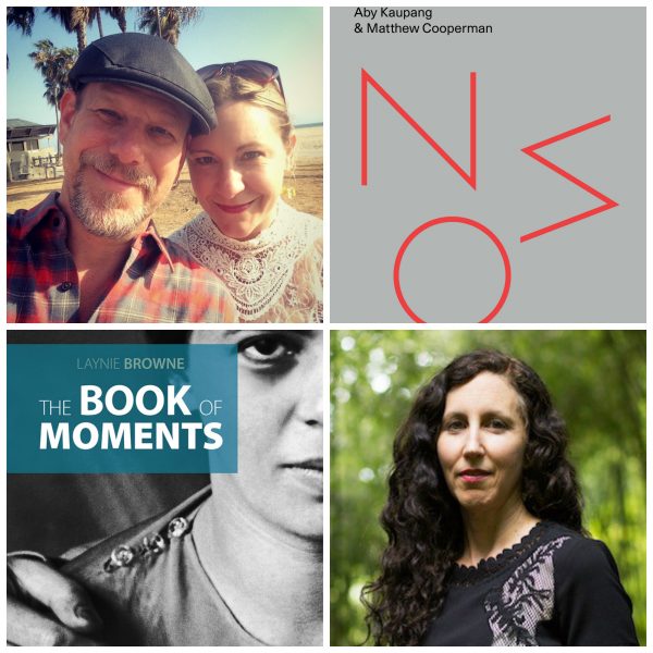 Matthew Cooperman, Aby Kaupang and Laynie Browne with book covers