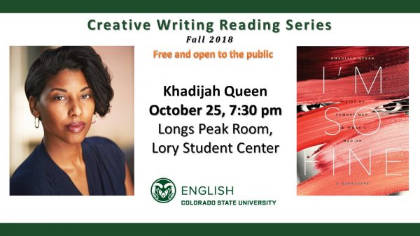 Slide announcing Khadijah Queen's reading