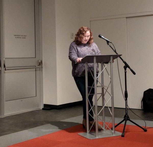 Traisha Myers reading at the event