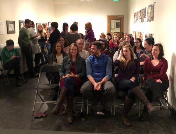 Sarah Wernsing waiting to read in the audience