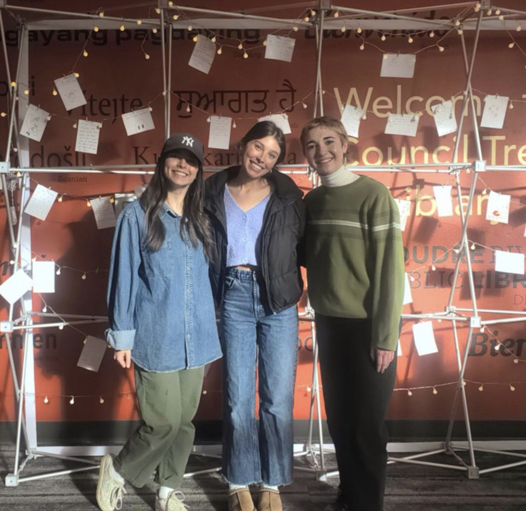 CSU SpeakOut interns posing for a photo at a pop-up event February 2023.