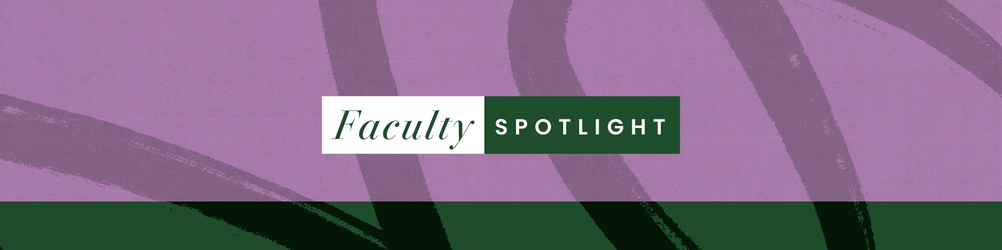 Graphic in purple and green design with elevated text that reads Faculty Spotlight.