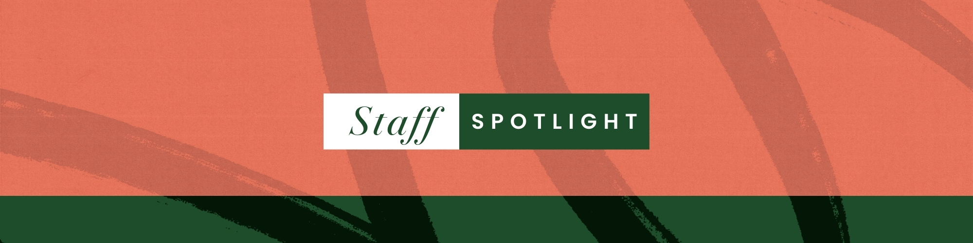 Graphic in red and green design with elevated text that reads Staff Spotlight.